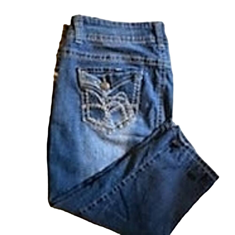 Apollo Jeans Missy Size 12 Stretch Embellished Embroidered Crop Jeans